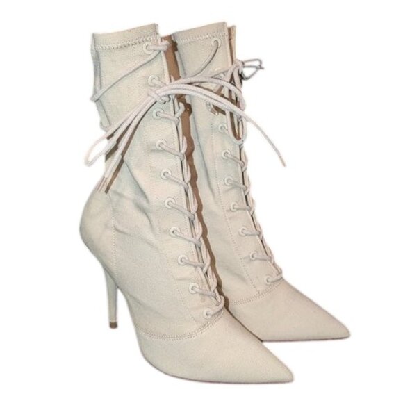 NEW Yeezy Season 6 Stretch Canvas Lace Up Ankle Boot Military Victorian Stiletto - Picture 3 of 8